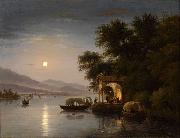 Giuseppe Canella Seenlandschaft bei Mondschein painting